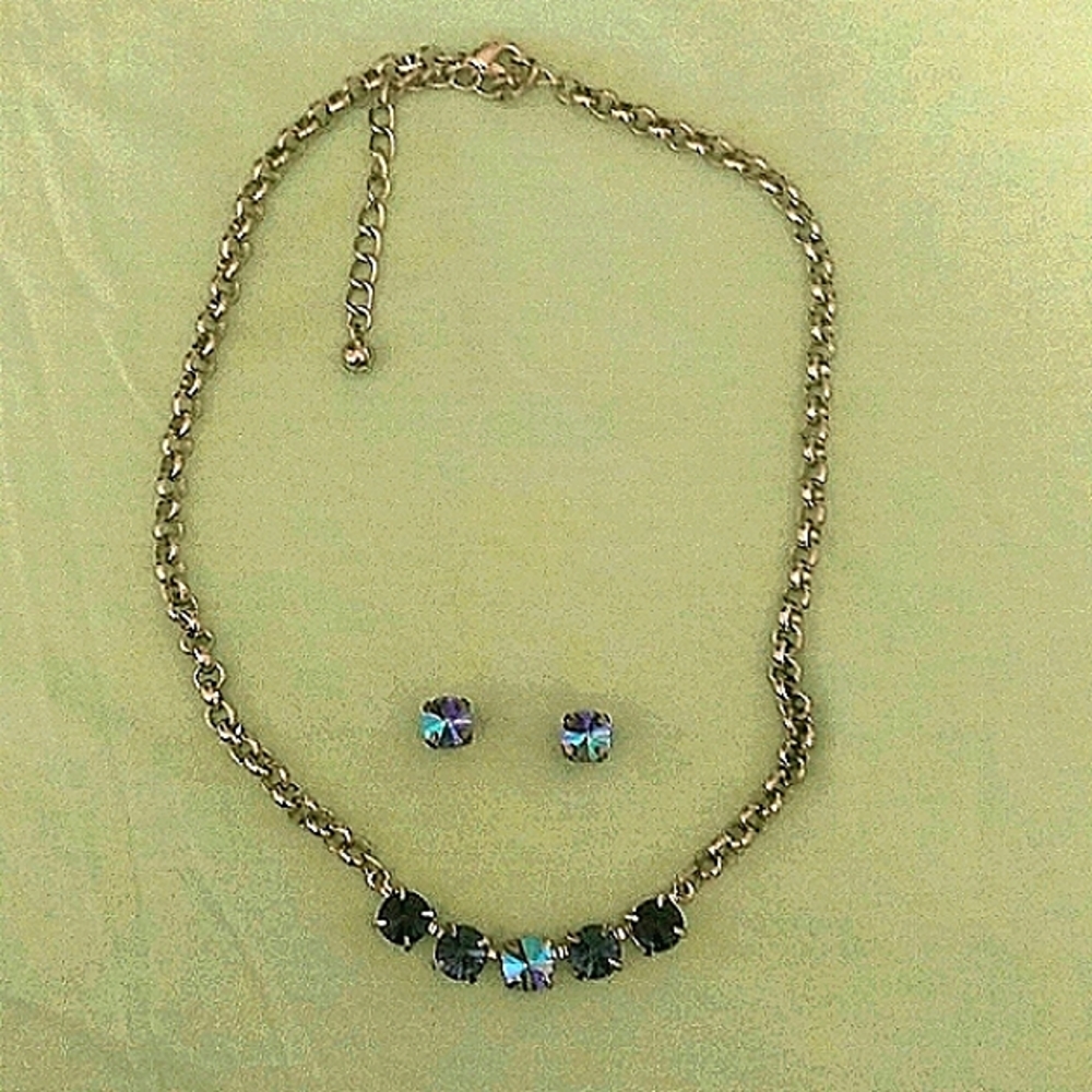 Swarovski Blue Crystal Hand Set Necklace and Earring Set